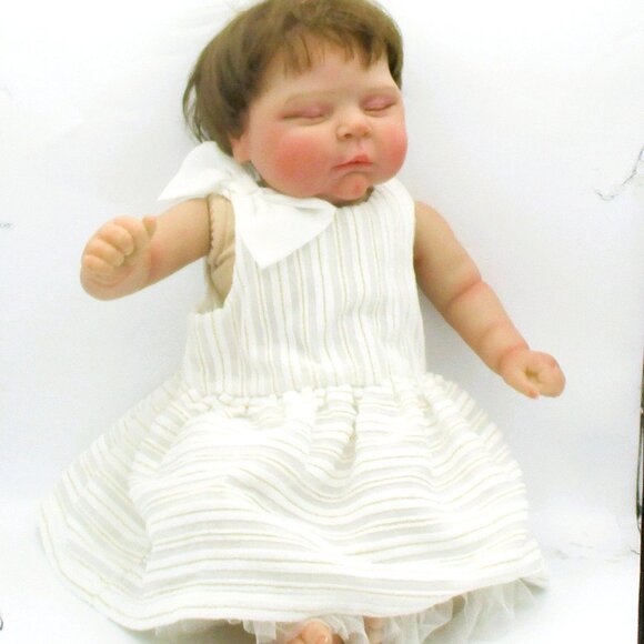 Peaches By C. Brace Reborn Baby Doll - White Striped Dress & Bow - Realistic New - Picture 7 of 13